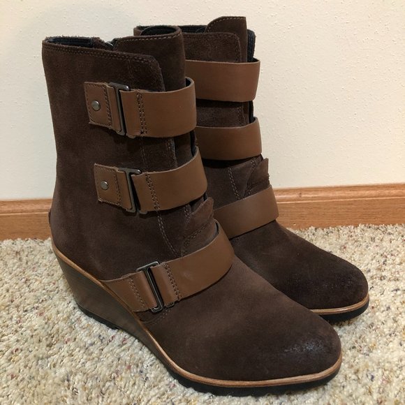 Sorel Shoes - Sorel After Hours Suede Wedge Bootie Tobacco